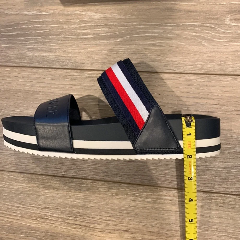 TT: Tommy Hilfiger Brysony Platform Blue White Red Strap Slides Sandals - Picture 8 of 10